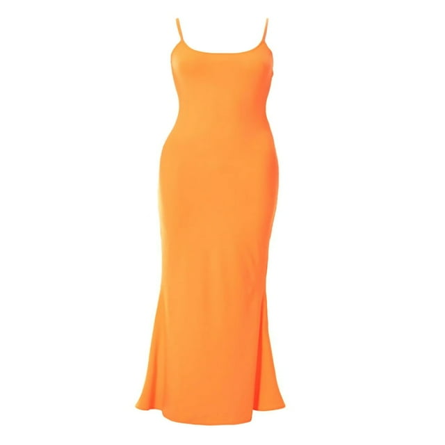 Women Sleeveless Fish Tail Dress Ladies Solid Color Spaghetti Strap Bodycon Long Skirt