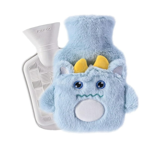Bolsa de agua caliente para niños, linda bolsa de agua caliente de monstruo con funda para calentar las manos, bolsa de agua caliente esponjosa, extraíble y lavable, bolsa de agua caliente premium,