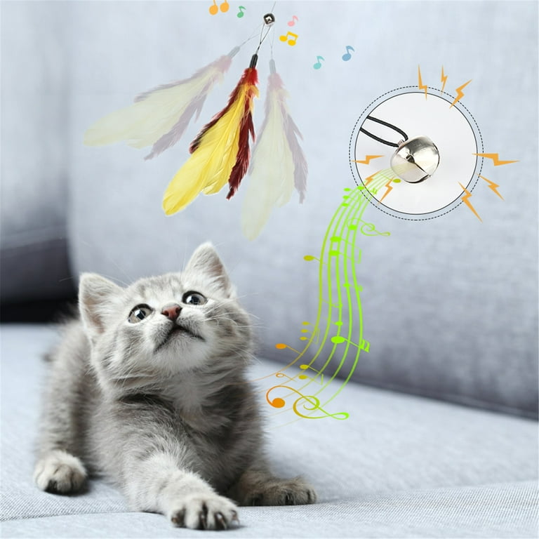 Cat Toys Interactive Cat Feather Wand, Kitten Toys Retractable Cat Wand Toy 10pcs Natural Feather Teaser Replacements Telescopic Cat Fishing Pole Toy