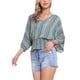 thumbnail image 4 of INSPIRAR CHIC Tops para el verano de mujeres, blusa de gasa con estampado de cuello en V, blusas de manga batwing smocked S gris claro verde, 4 of 6