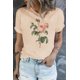 thumbnail image 1 of ABPHQTO Camiseta de manga corta con cuello redondo y estampado de rosas caqui para mujer, 1 of 5
