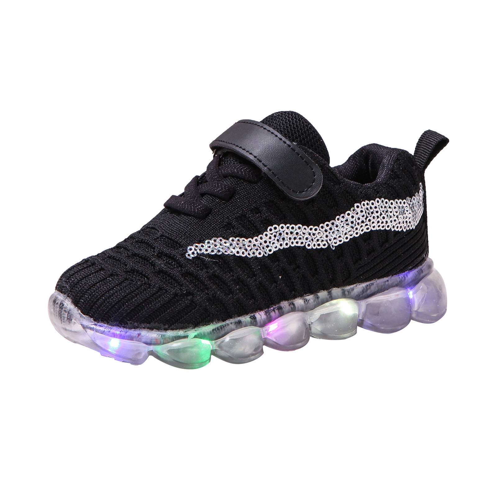 LoyisViDion Toddler Shoes Clearance Toddler Baby Girls Boys Led Glow  Breathable Shoes Kids Flying Knit Sequins Sneakers Black 5-5.5Year