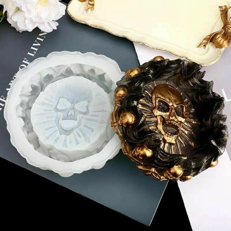 Skull Silicone Ashtray Mold Resin Making Candle Holder Mould Casting 