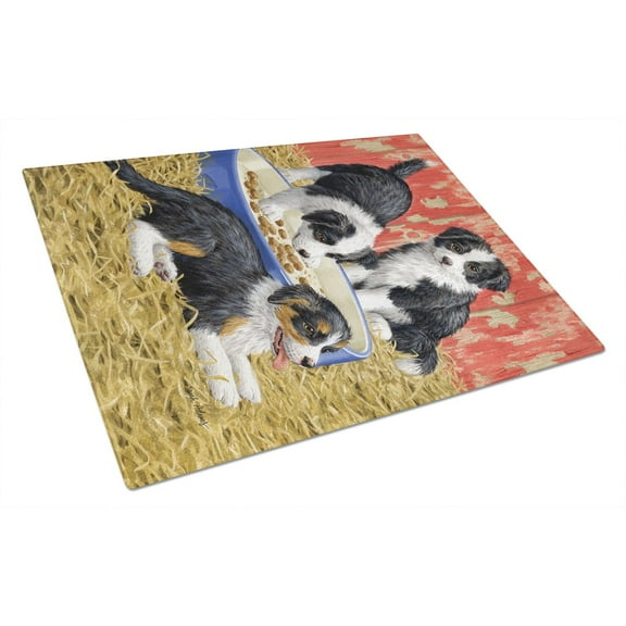 Caroline's Treasures Border Collie Pups Glass Cutting Board Large