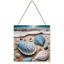 Shell Starfish Wall Art Wooden Sign Beach Decor Summer Decor Vintage Pictures for Bedroom Bathroom Kitchen Wall Decorations Bar Interior Decor 12"x12" Wooden Hanging Signs