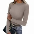 thumbnail image 7 of QIUOMBBP Womens Long Sleeve Mock Neck Shirts Ribbed Slim Fit Turtleneck Lightweight Basic Tee Going Out Tops Khaki XS, 7 of 7