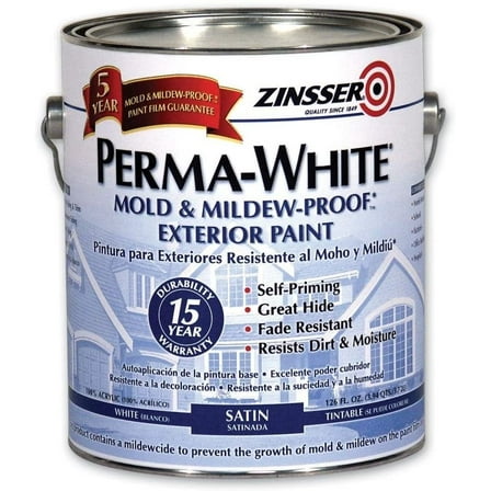 Zinsser White, Satin Interior Exterior Water Base Paint, 1 gal