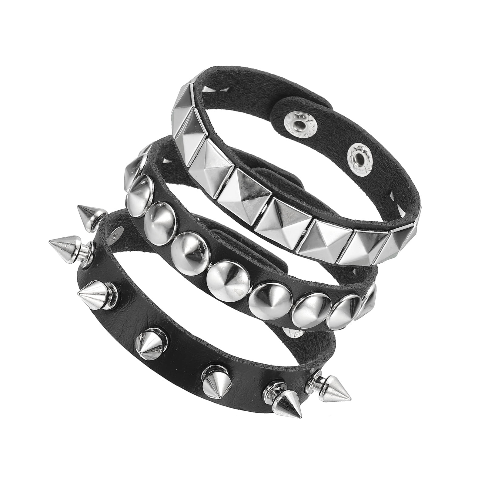Uxcell 3Pcs Punk Rock Studded Leather Bracelet Set, 8.7