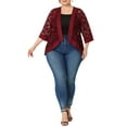 thumbnail image 2 of Agnes Orinda Women's Plus Size Valentines Day Lace Crochet Cardigan Casual 3/4 Sleeves Sheer Lightweight Summer Cover Up 4X Burgundy, 2 of 6