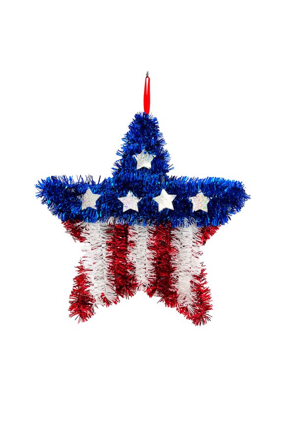 Patriotic Star Wreath Wall Hanging, Red White Blue Door Decor for Independence Day, Memorial Day Holiday Ornament, Festive Home Entryway Decoration, Perfect Patriotic Party Decor Gift