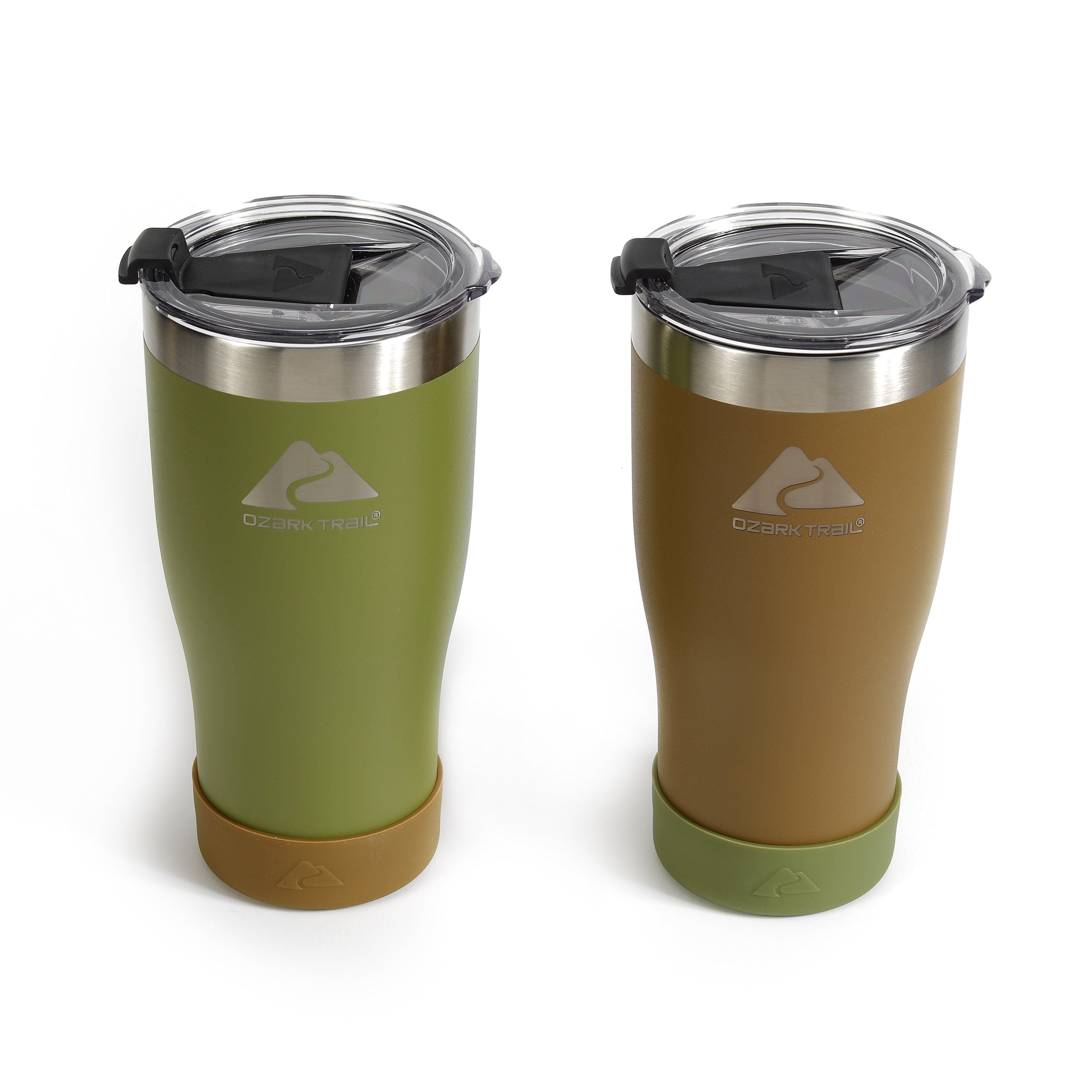 Ozark Trail 2 Pack Stainless Steel Vacuum Tumblers, 20oz, Brown and Olive