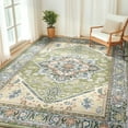 thumbnail image 2 of 8'x10' Area Rugs, Machine Washable Non Slip Area Rug for Living Room, Soft Low Pile Vintage Print Pattern Indoor Bedroom Thin Carpet, Green, 2 of 5