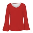 thumbnail image 5 of Holzkary Women's Long Bell Sleeve Tops V Neck Dressy Casual Shirts Ladies Loose Fit Blouses Tunic Fall T Shirts Loose Fit Long Sleeve Boat Neck Tops Casual Blouses Print Sleeve Tops Watermelon Red 3Xl, 5 of 6