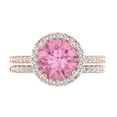 thumbnail image 2 of Clara Pucci 18K Rose Gold Round Cut 2Ct Simulated Pink Diamond Engagement Ring + Matching Band - Luxury Box Included, 2 of 7