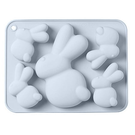 

HengL 5 Cavities Cake Mold Food Grade Non Sticky Flexible Easter Bunny Shape Chocolate Cookie Fondant Silicone Mold for Bakery