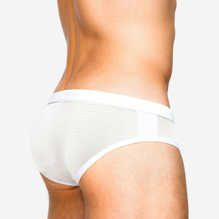 MIZOK Men's Swimming Briefs Swimsuit Sexy Mesh Bikini Trunks White