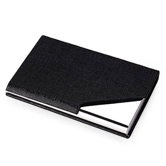 Simyoung Business Name Card Case - PU Leather & Stainless Steel Multi Card Case Holder Wallet Credit Card ID Case/Holder for Men & Women - Black