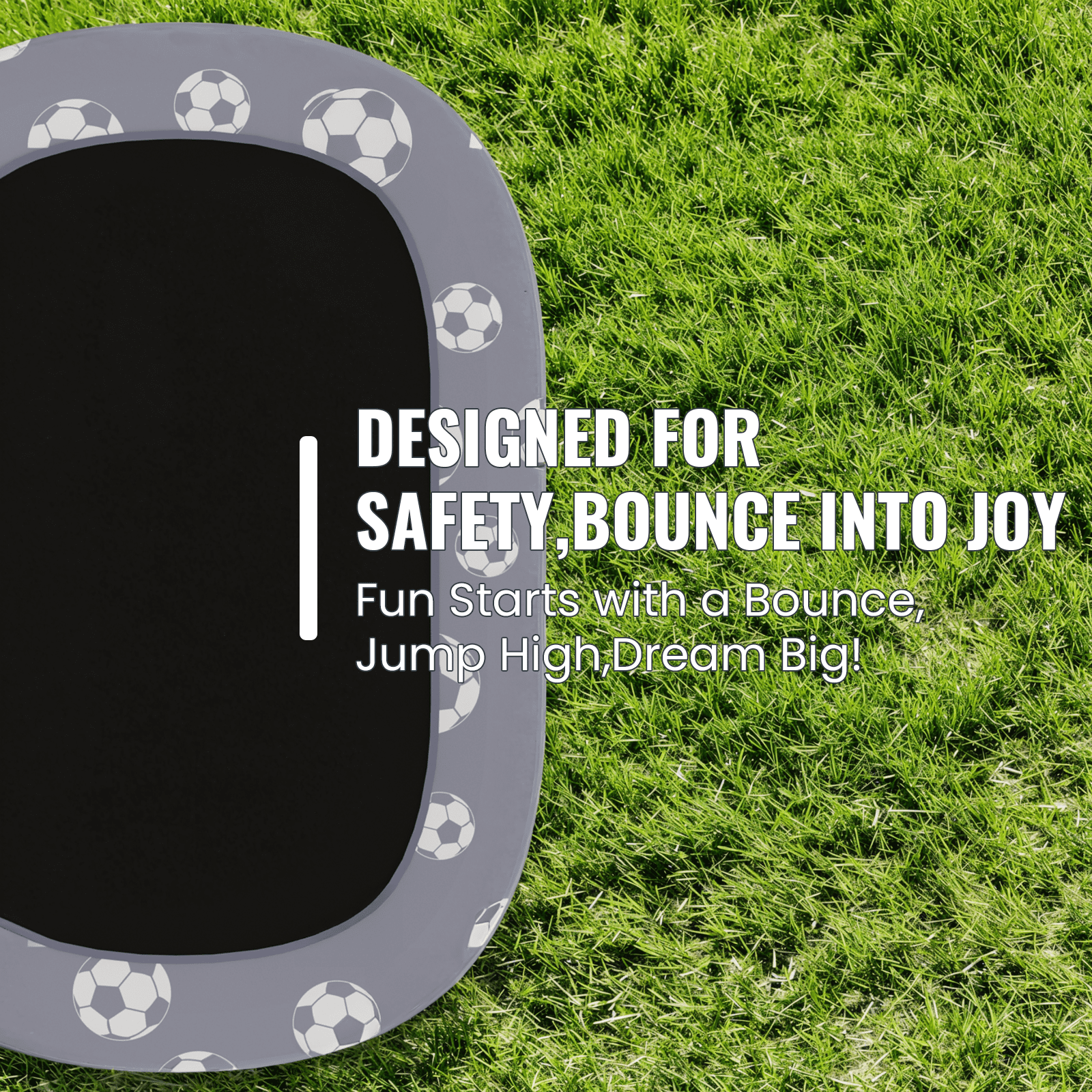Baxluxe 60" Kids Trampoline 7-in-1, Elliptic Toddler Trampoline with Safety Enclosure Net, Height Adjustable Handrail & 500lbs Capacity, Mini Bouncer with Swing for Age 3-8, Gray Football