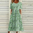 thumbnail image 2 of Ecqkame Women's 2025 Summer Dresses Floral Casual Loose Beach Dress Short Sleeve Crew Neck Flowy Long Dress with Pockets 02-Green XL, 2 of 5