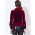 thumbnail image 4 of INSPIRE CHIC Blusa de terciopelo de manga larga elegante gótica con cuello levantado y volantes para mujer Vino rojo S, 4 of 4