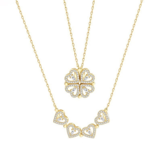 Collar sencillo de trébol de cuatro hojas de corazón a corazón, cadena de clavícula de moda para mujer, collar con colgante plegable de dos usos