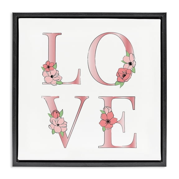 Stupell Industries Shabby Chic Love With Floral Blooms Black Floating Frame Canvas Art, 18 x 18, by Martina Pavlova