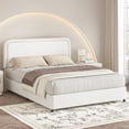 thumbnail image 7 of 4 EVER WINNER Full Size Bed Frame, Upholstered Platform Bed Frame with Curved Headboard, Low Profile Bed Frame, Soft Rounded Corners & Footboard, White, 7 of 7