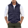 thumbnail image 2 of LEKWK Vest for Men Full Zip Stand Collar Sleeveless Jacket with Multi Zipper Pockets Lightweight Windproof Casual Outdoor Wear for Hiking Golf Fishing Dark Blue XL, 2 of 6