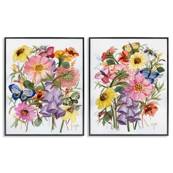 Stupell Industries Shabby Chic Traditional Butterflies & Florals Black 2pc Framed Giclee Art Set, 11 x 14 each, by Alexandria Gilbert Kincaid