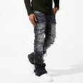 thumbnail image 3 of WTOBBY Men's Casual Mid-Rise Washed Retro Straight Slim Fashion Jeans, Distressed and Perforated Design for Stylish Wear, Comfortable Denim Trousers,Black L, 3 of 5