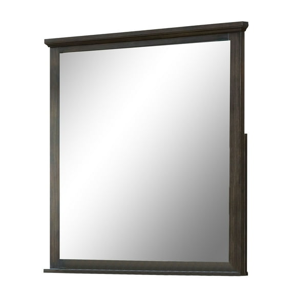 Wooden Frame Mirror with Molded Trim Top, Walnut Brown- Saltoro Sherpi
