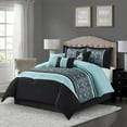 thumbnail image 2 of Nanshing Marley 7 Piece Damask Comforter Set, Aqua/Black, Queen , Jacquard with matching solid piece work, 2 of 7