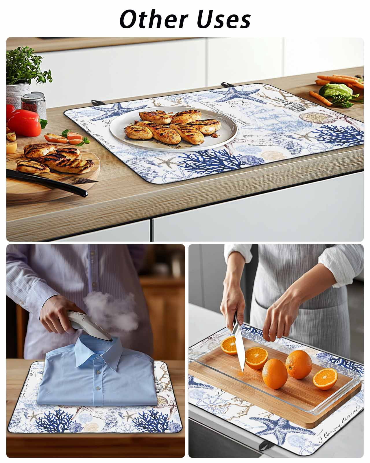 Stove Top Covers for Electric Stove, Blue Brown Coastal Glass Stovetop Cover Protector, Summer Beach Nautical Coral Starfish Induction Cooktop Protector Oven Mat for Kitchen Countertop 24"x21"