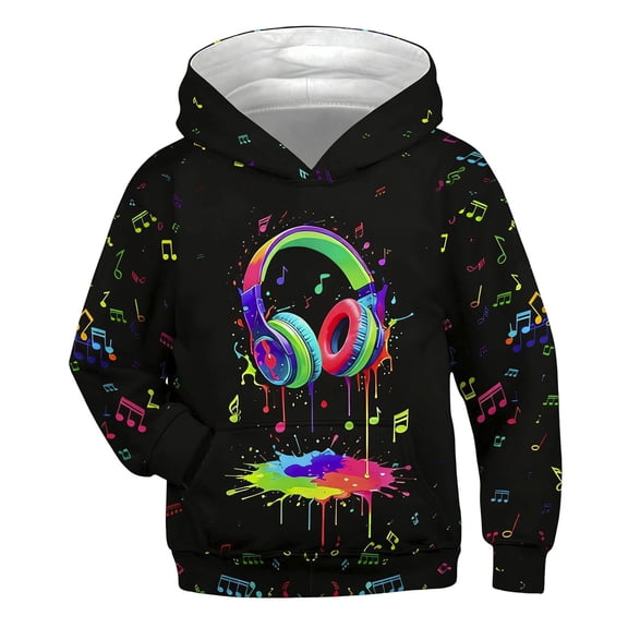 Byoo Toddler Boy Hoodie Sweatshirt Thick Earphones Print Long-Sleeved Hooded Sweatshirt for Kids Tough Sweatshirts,3-4T