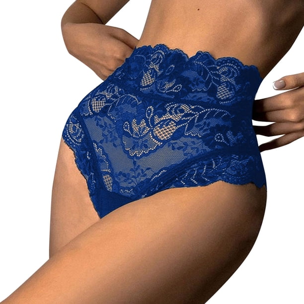 Gibobby Pantys para Mujer Bragas malla encaje Floral Sexy para mujer, bragas cintura alta, ropa interior ahuecada, ropa interior transparente talla grande(Azul, M)