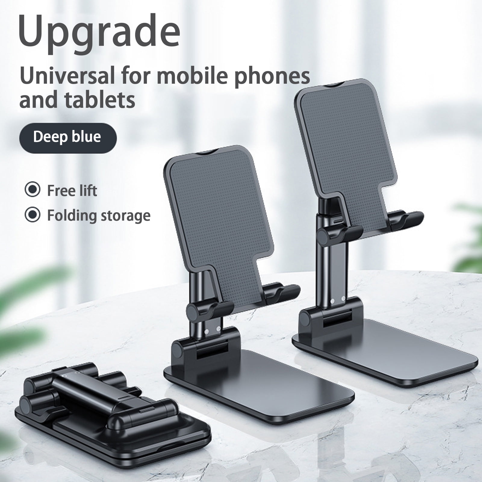 Delaman Phone Stand, Adjustable Portable Cell Phone Holder for Desk Cradle Desktop Stand Compatible with All Mobile Phones,,Switch,,Tablet(Black)