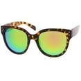 thumbnail image 2 of Women's Oversize Horn Rimmed Colored Mirror Lens Cat Eye Sunglasses 56mm (Tortoise / Pink-Green Mirror), 2 of 4