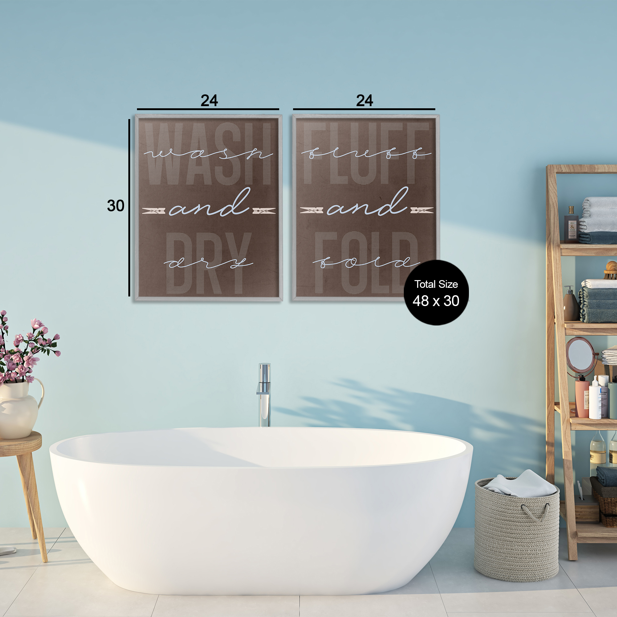 Laundry Words in Brown 2 Piece Gray Framed Giclee Art Set, design by Marcus Prime