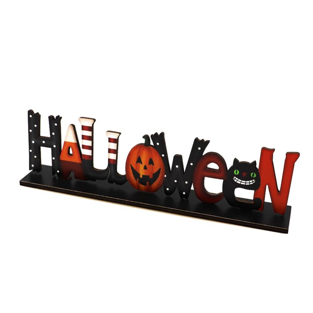 6-Piece Halloween Table Centerpiece Set - Wooden Signs With Pumpkin, Ghost, Witch & BOO Decor For Home Party