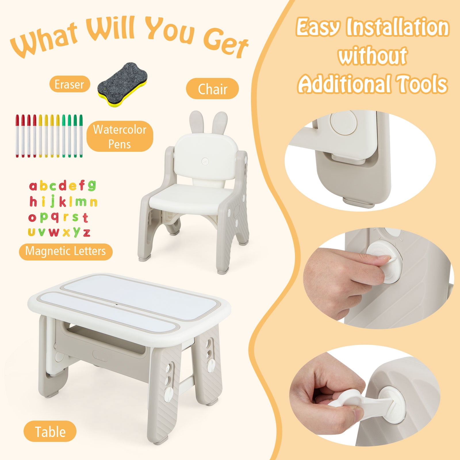 Costway Kids Drawing Table & Chair Set Graffiti Toddlers Art Activity Table & Chair