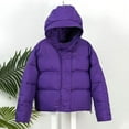 thumbnail image 2 of RYRJJ Women's Winter Hooded Puffer Jacket Oversized Thickened Parka Outwear Long Sleeve Zip Up Quilted Baggy Short Down Coat with Pockets(Purple,M), 2 of 5