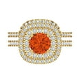 thumbnail image 2 of 1.8 ct Brilliant Round Cut Red Zircon 18K Yellow Gold Halo Solitaire with Accents Engagement Bridal Wedding Ring Band Set size 6.25, 2 of 7