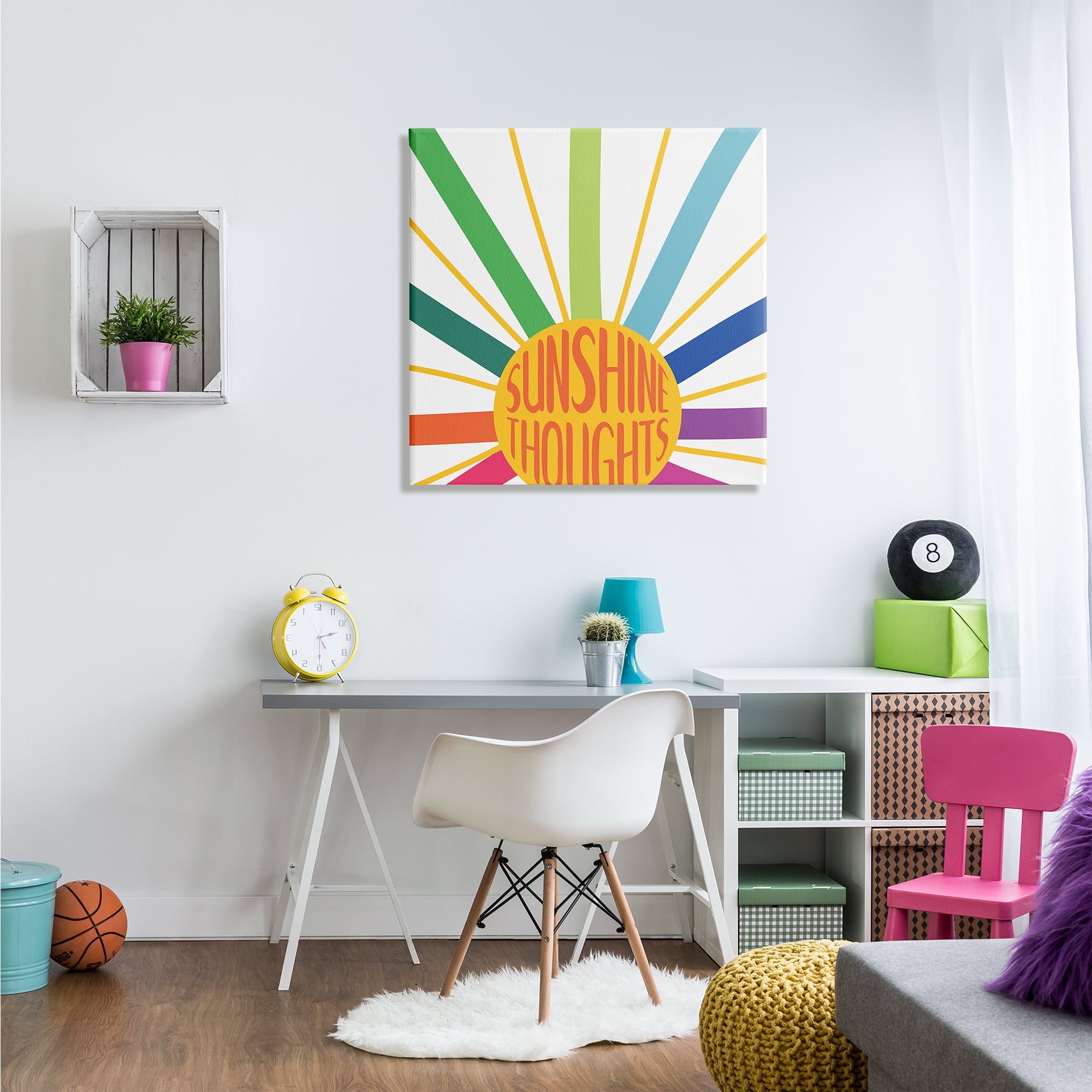 Stupell Indtries Sunshine Thoughts Phrase Rainbow Sunrise Striped Rays,30 x 30,Design by Sd Graphics Studio
