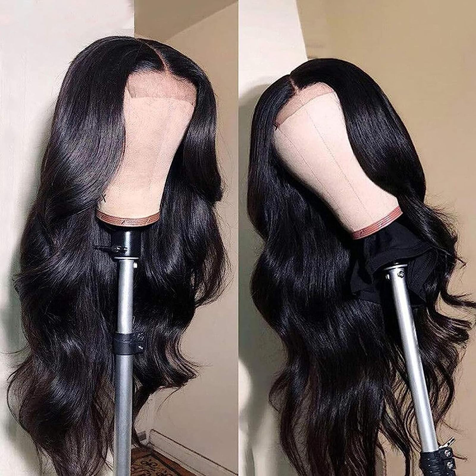 4x4 Lace Closures Wigs Human Hair Body Wave Wear and Go Human Hair Wigs Natural Black Color 14--24Inch Brazilian Virgin Real Human Hair Wigs Extensions