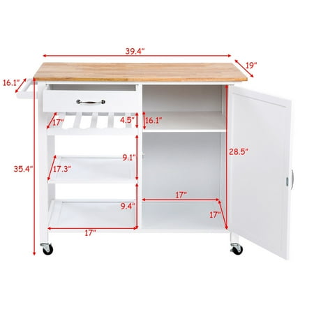 Gymax 4 Tier Wood Kitchen Trolley Cart Island Storage Cabinet