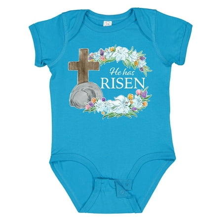 

Inktastic Easter He Has Risen with Cross and Flowers Boys or Girls Baby Bodysuit
