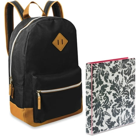 17.5;; Classic Backpack With Reinforced Vinyl Bottom and Comfort Padding and Avery(R) Durable View Binder with 1; Round Rings 26747, Damask Bundle