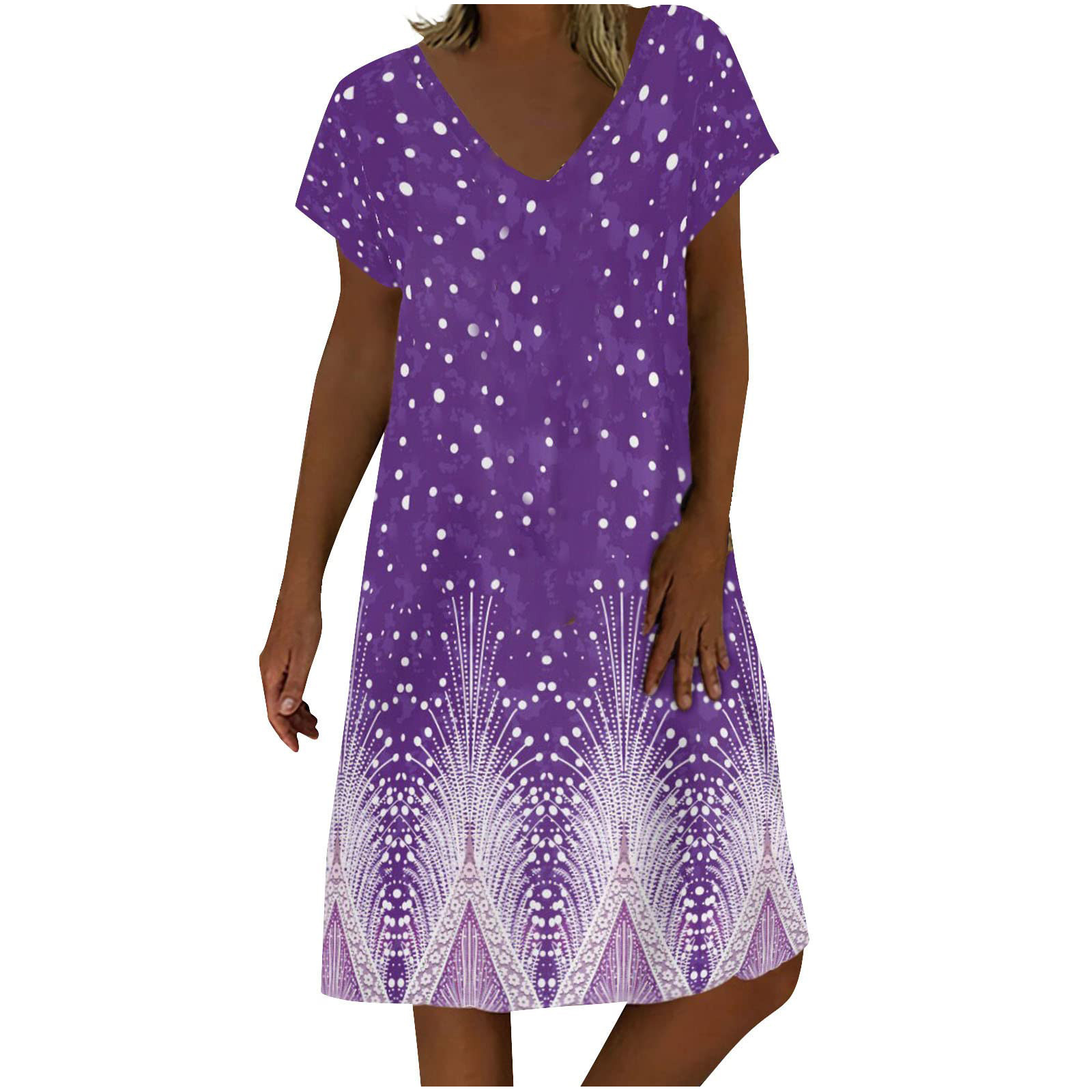 VSSSJ Women Summer Dresses V Neck Floral Printed Ladies Vintage Swing