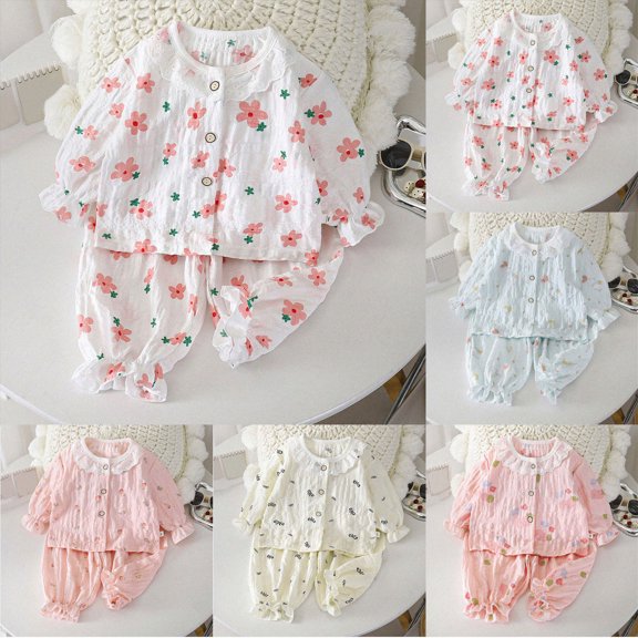 Girls Pajamas Sets 2 Piece Long Sleeve Sleepwear Summer Cute Pjs Cartoon Print Loungewear For Kids,6-12 Months 12-24 Months 2t 3t 4t 5t 6t 7t 8t 9t Children Pink 2-3 Years