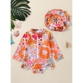 thumbnail image 2 of Bagilaanoe Newborn Baby Girl One-Piece Swimsuit Print Long Sleeve Zipper Rashguard Swimwear + Hat 6M 12M 18M 24M Infant Ruffle Ruffle Bathing Suit, 2 of 8